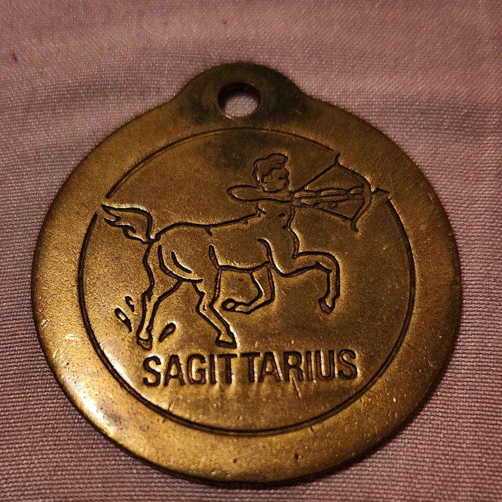 Vintage Solid Brass Zodiac Sagittarius Pendant
